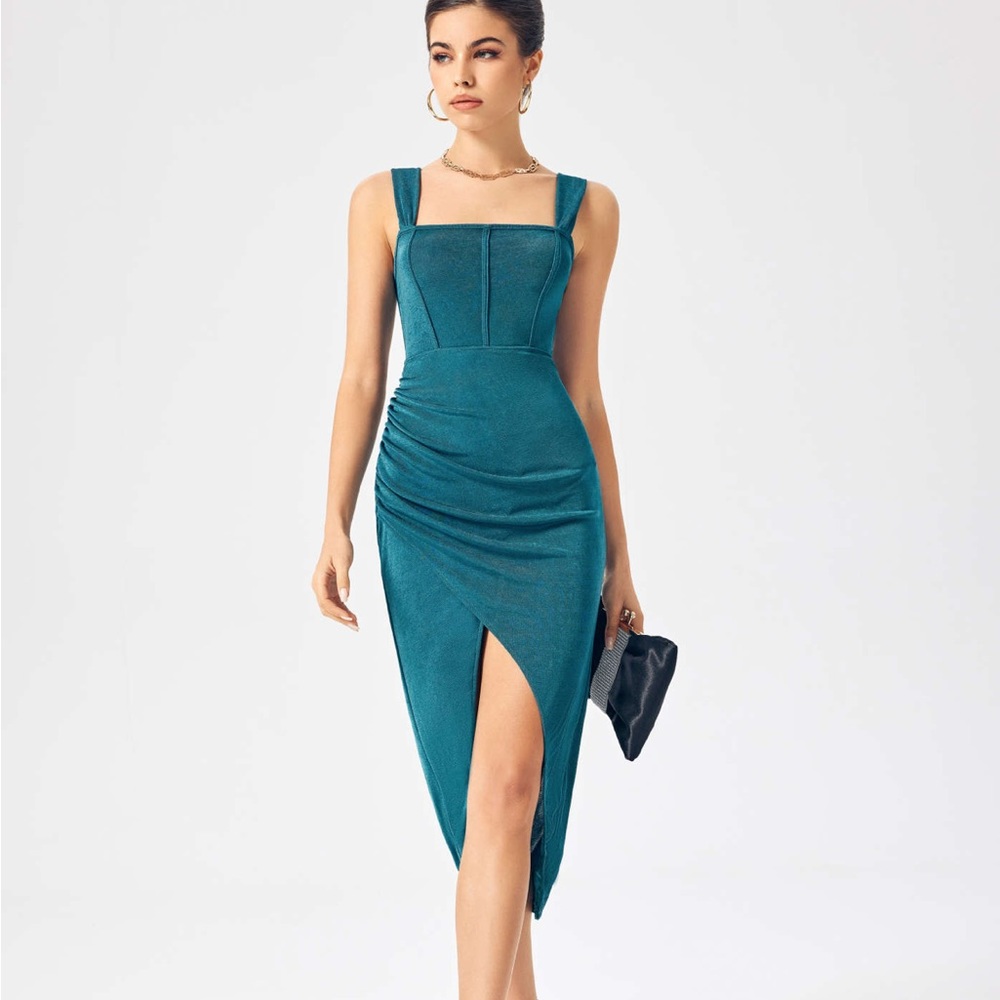 NWT Cider Teal midi slit dress